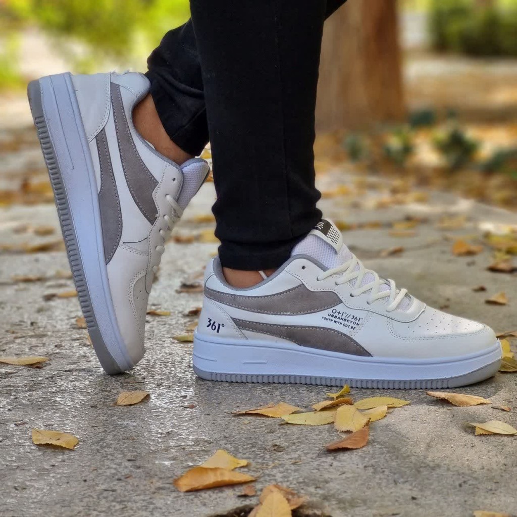 کفش اسپرت مردانه پسرانه مدل نایک  سفید نایک طوسی کد444