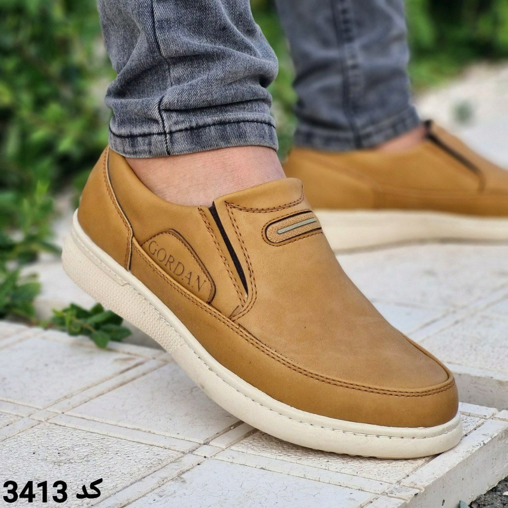 فروش بی نظیر کفش مجلسی و طبی مردانه بادوام و راحت رنگ خردلی کد 3413