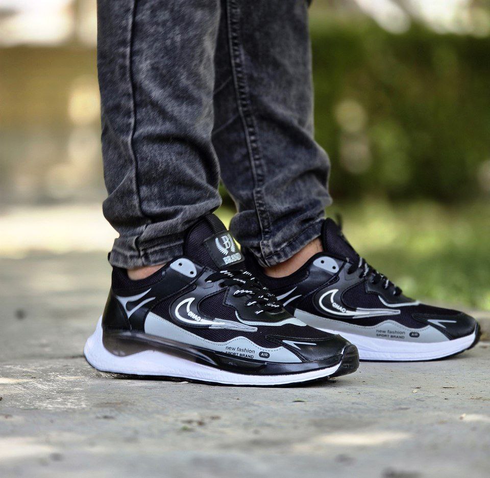 فروش شگفت انگیز  کفش  مردانه  پسرانه مدل نایک  بسیار بادوام و زیبا رنگ مشکی طوسی زیره سفید باارسال رایگان