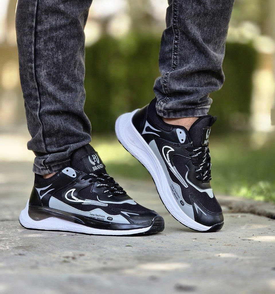 فروش شگفت انگیز  کفش  مردانه  پسرانه مدل نایک  بسیار بادوام و زیبا رنگ مشکی طوسی زیره سفید باارسال رایگان