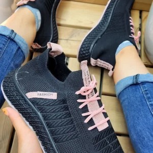 حراج  بزرگ کفش اسپرت و پیاده روی  زنانه جورابی مدل FASHION سفید صورتی عالی