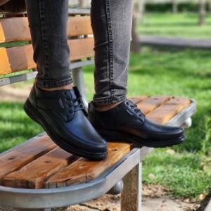 حراجی کفش طبی اداری و مجلسی مردانه مدل اکو بندی زیبا و بادوام رنگ مشکی تمام باارسال رایگان کد 5039