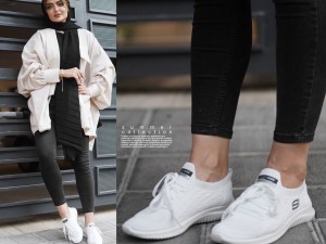 حراج  بزرگ کفش اسپرت و پیاده روی  زنانه مدل اسکیچرز سفید کد 668 دل نشین و زیبا