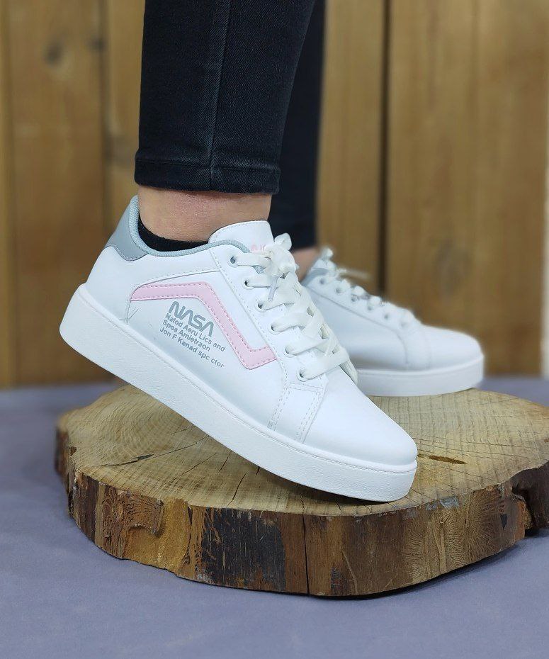 حراج استثنایی کفش کتونی دخترانه مدل ونس ناسا تودل برو وجذاب سفید صورتی با ارسال رایگان