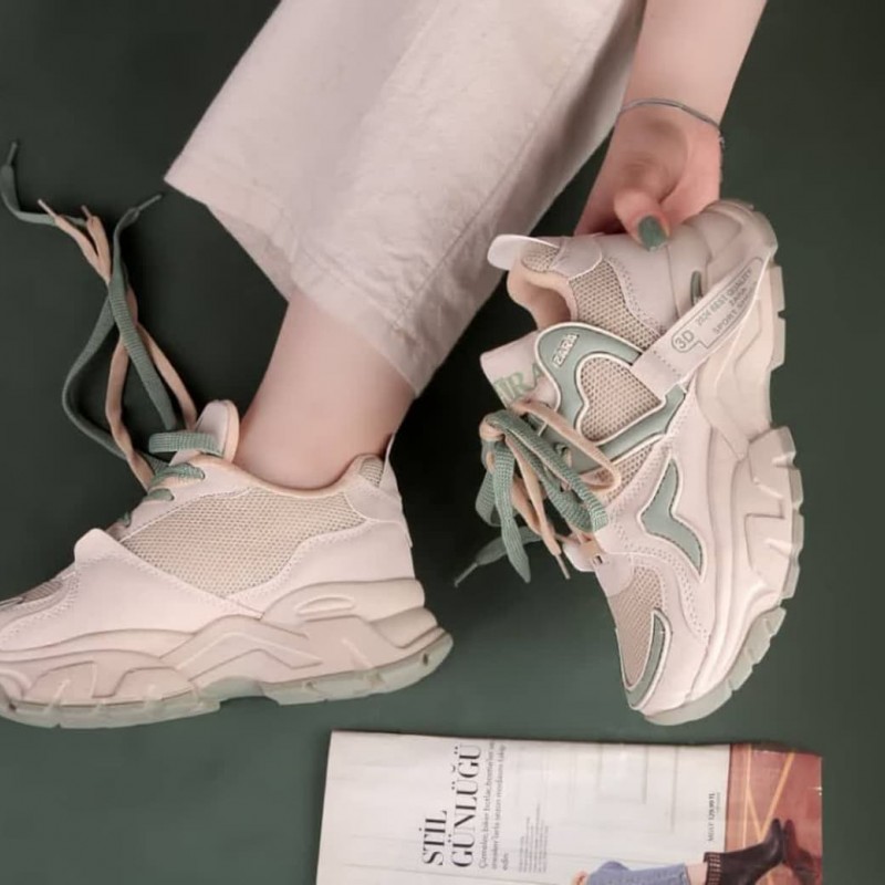 تخفیف ویژه آخر هفته  کفش اسپرت دخترانه زنانه مدل زارا قلبی  شیک و راحت رنگ کرم سبز با ارسال رایگان