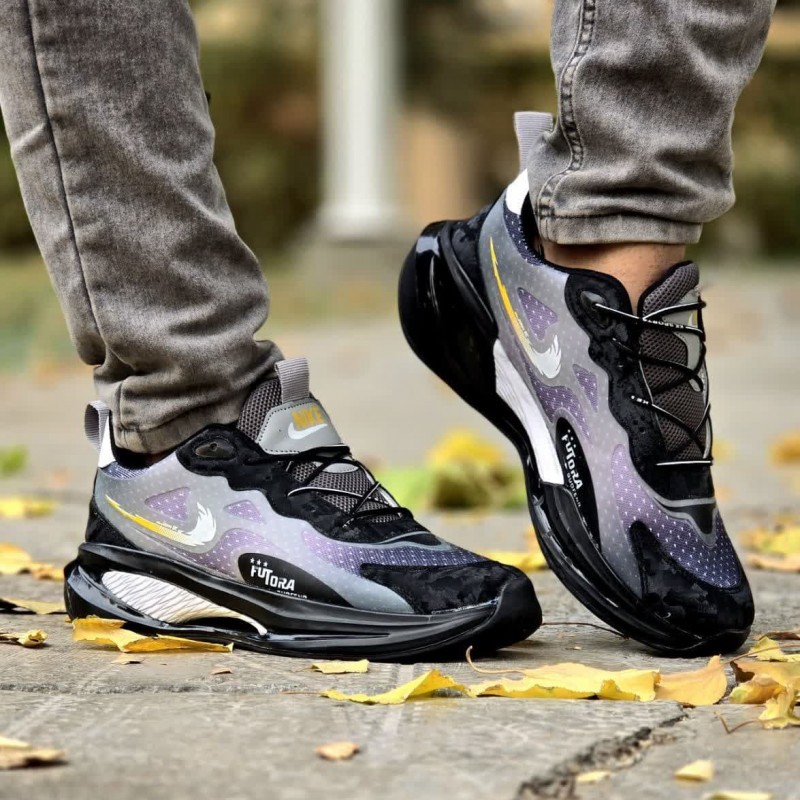 حراج ویژه کفش اسپرت کتونی مردانه پسرانه مدل نایک زیره کپسولی با دوام و مقاوم  رنگ مشکی طوسی یاسی  با ارسال رایگان