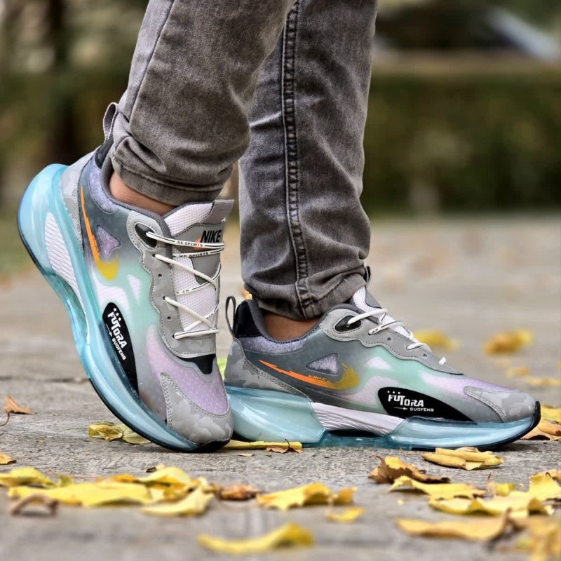 حراج استثنایی کفش اسپرت کتونی مردانه پسرانه مدل نایک زیره کپسولی با کیفیت فوق العاده رنگ طوسی یاسی سبز  با ارسال رایگان