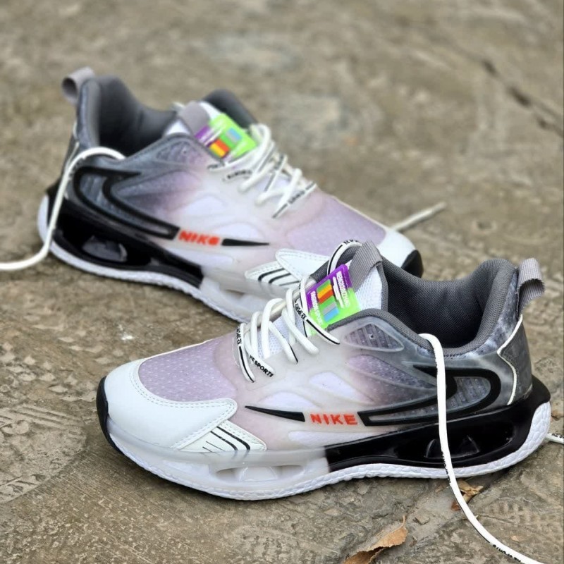 فروش خاص این هفته کفش اسپرت کتونی مردانه پسرانه مدل نایک زیره کپسولی  زیره نرم و سبک  رنگ سفید یاسی مشکی با ارسال رایگان