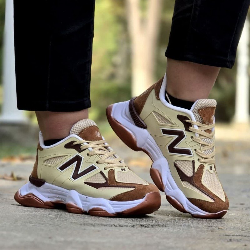 فروش خاص کفش اسپرت دخترانه زنانه مدل نیوبالانس 9060   دلبر و خواستنی رنگ کرم قهوه ای با ارسال رایگان