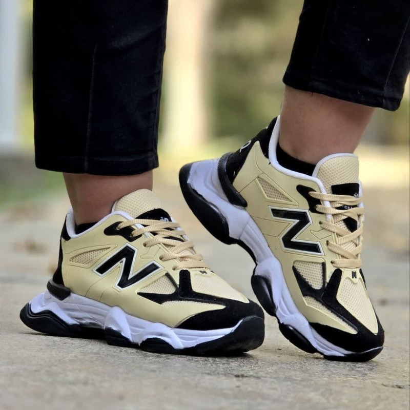 حراج دلبرانه کفش اسپرت دخترانه زنانه مدل نیوبالانس 9060   شیک و جذاب رنگ کرم مشکی با ارسال رایگان