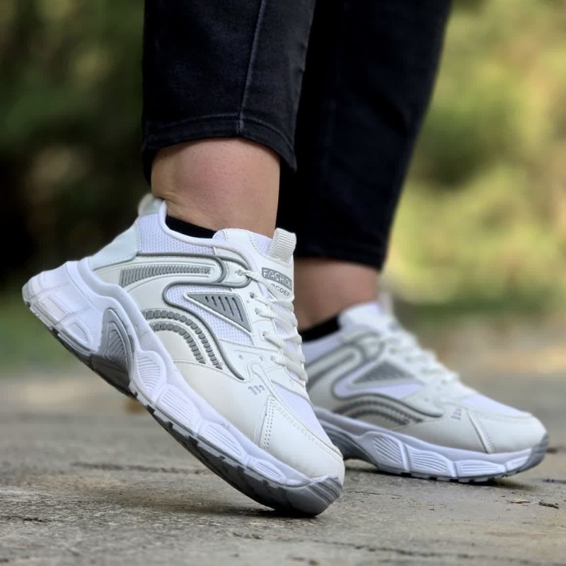 تخفیف فوق العاده جذاب کفش اسپرت دخترانه زنانه مدل ABCDE  بینهایت زیبا رنگ سفید طوسی  با ارسال رایگان