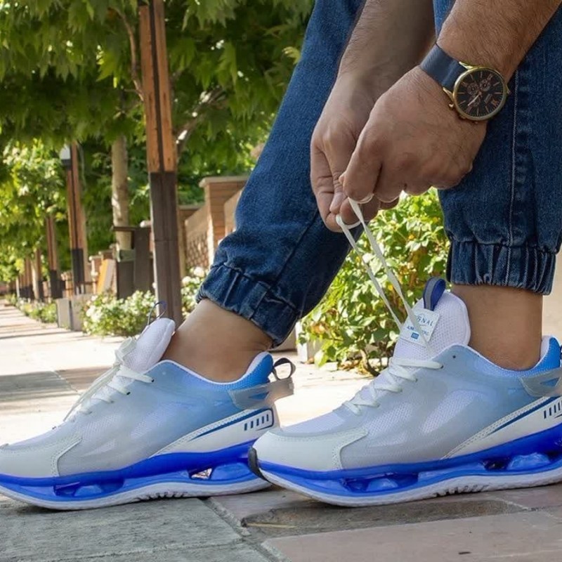 تخفیف کفش کتونی اسپرت مردانه پسرانه مدل نایک زیره کپسولی  ویژه و خاص رنگ سفید ابی با ارسال رایگان