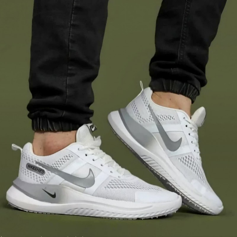 فروش واقعی کفش کتونی اسپرت مردانه  پسرانه مدل نایک اسپیسر جذاب و خاص رنگ سفید طوسی با ارسال رایگان