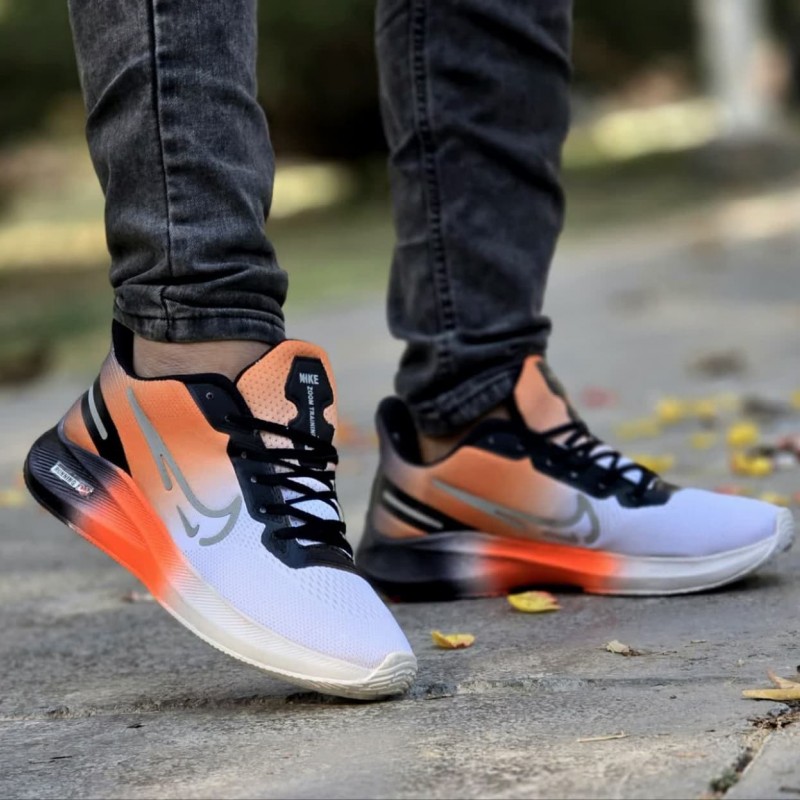حراج باور نکردنی کفش کتونی اسپرت مردانه  پسرانه مدل نایک اسپیسر باکیفیت فوق العاده رنگ سفیدنارنجی مشکی  با ارسال رایگان