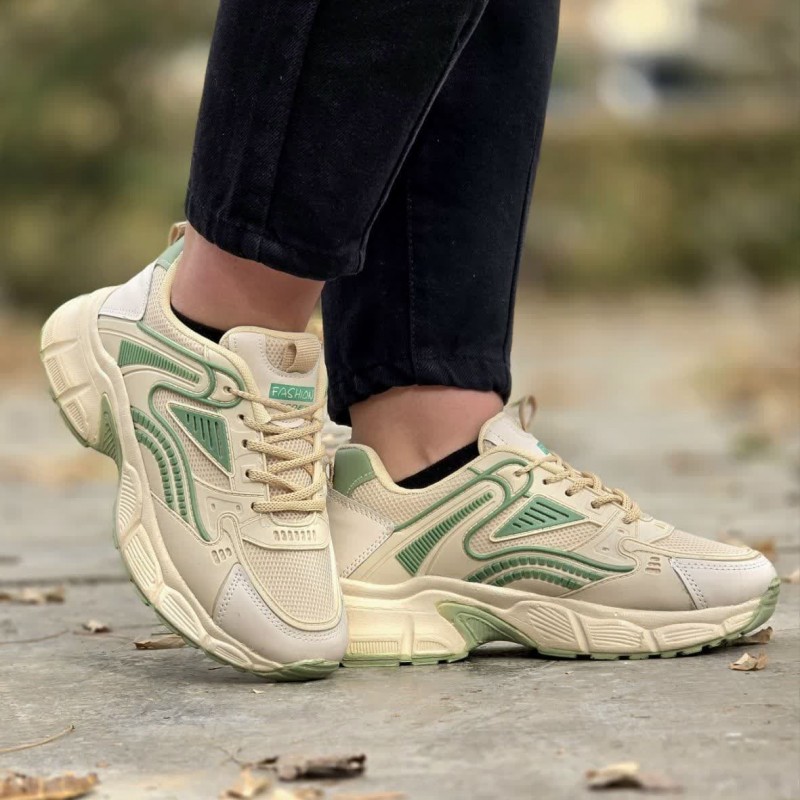 حراااااج این هفتمون کفش اسپرت زنانه دخترانه مدل ABCDE  سبک و راحت رنگ کرم سبز با ارسال رایگان