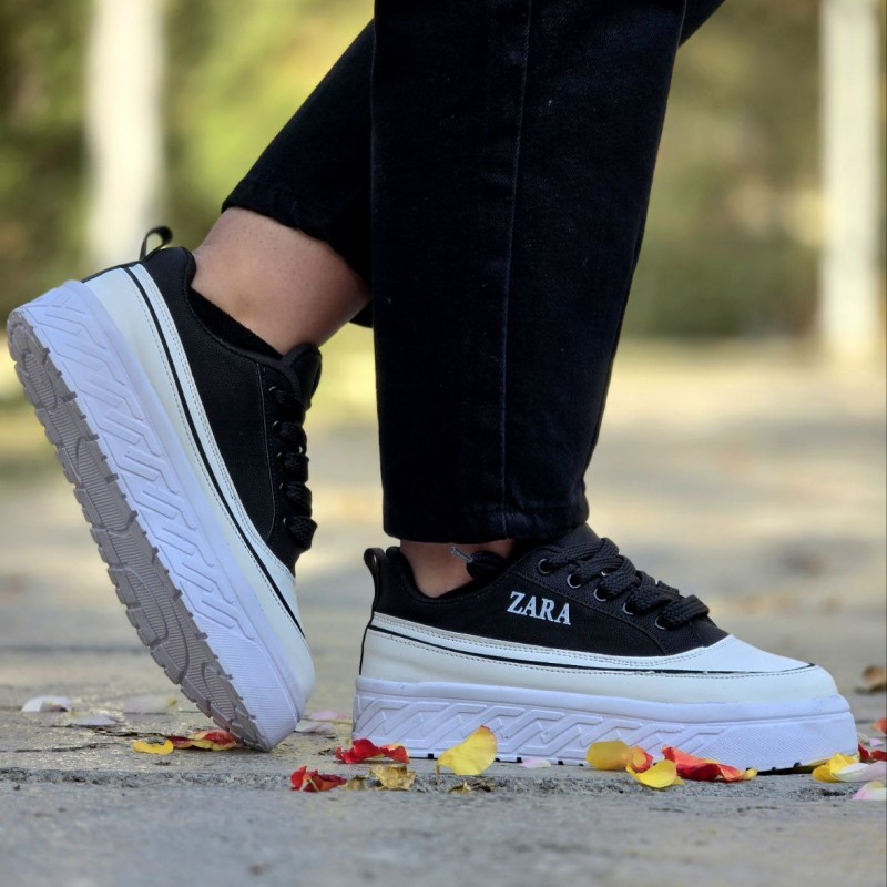 حراج شگفت انگیز کفش کتونی زنانه و دخترانه مدل زاررا رنگ سفید مشکی مناسب افراد شیک پوش با ارسال رایگان