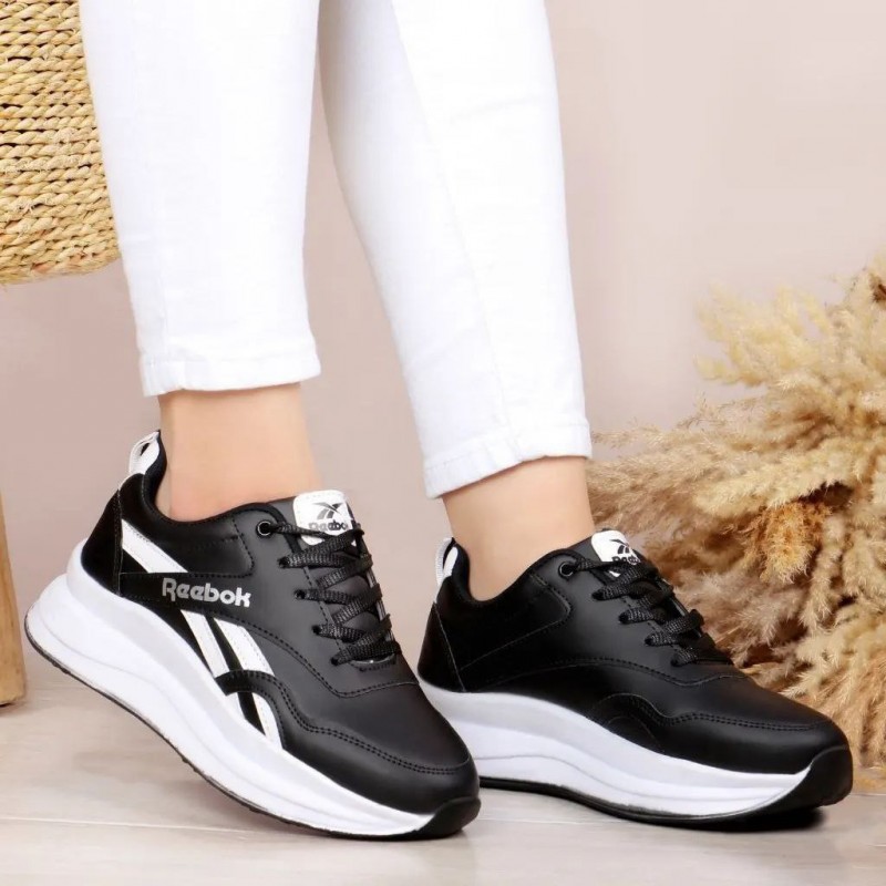 حراج ویژه کفش کتونی اسپرت زنانه و دخترانه مدل ریبوک رنگ مشکی سفید  یه کار جدید و مدرن با ارسال رایگان