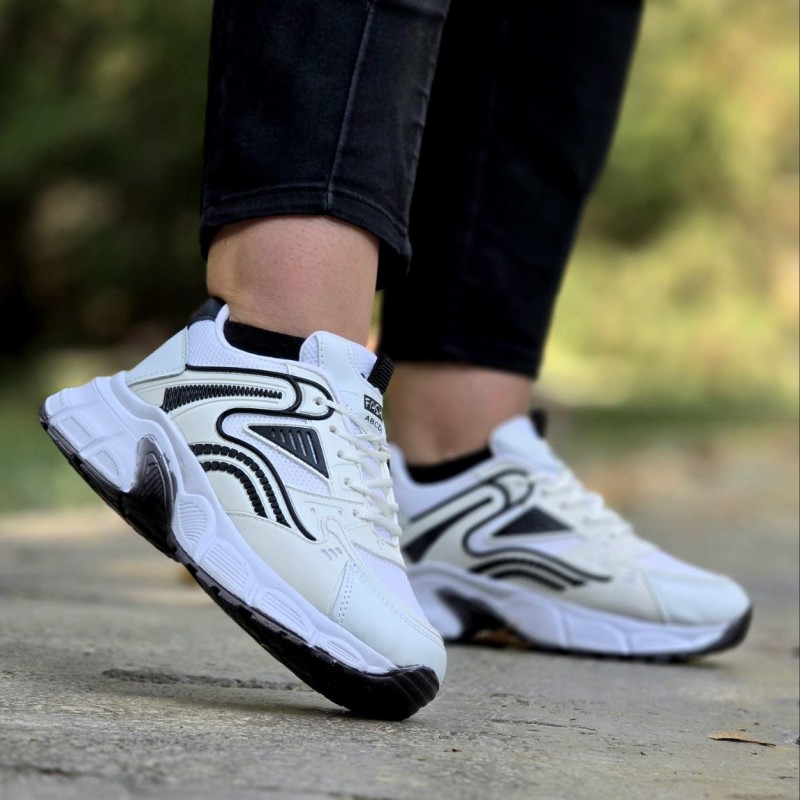 بمب تخفیف امروز کفش کتونی اسپرت زنانه و دخترانه مدل ABCDE رنگ سفید مشکی  فوق العاده جذاب با ارسال رایگان