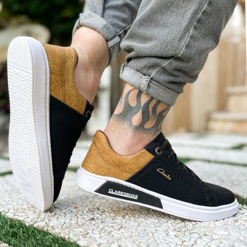 فروش جدید کفش کتونی مردانه و پسرانه مدل کلارک رنگ مشکی قهوه ای بی نهایت زیبا و مدرن  با ارسال رایگان