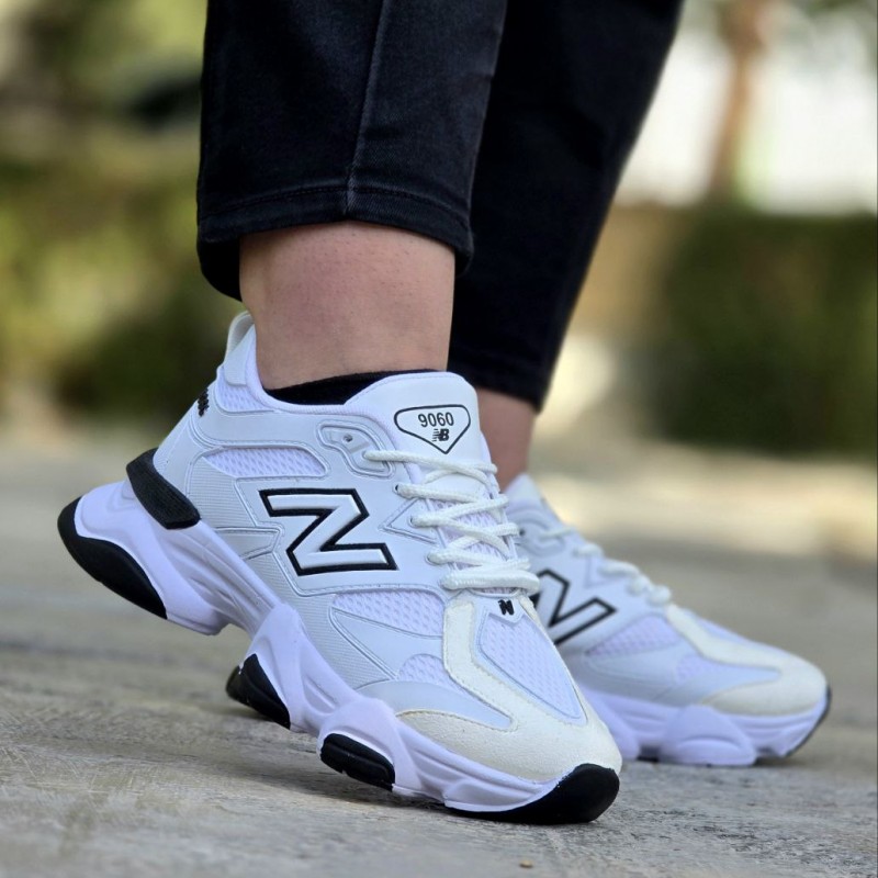 حراج ویژه کفش کتونی دخترانه و زنانه مدل نیوبالانس  9060 رنگ سفید مشکی مناسب برای افراد شیک پوش با ارسال رایگان