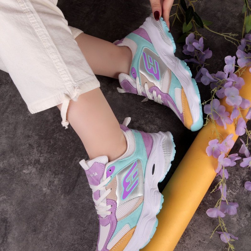 فروش فوق العاده کفش کتونی اسپرت  دخترانه و زنانه مدل بالنسیاگا رنگ سفید آبی بنفش جذاب و خاص با ارسال رایگان