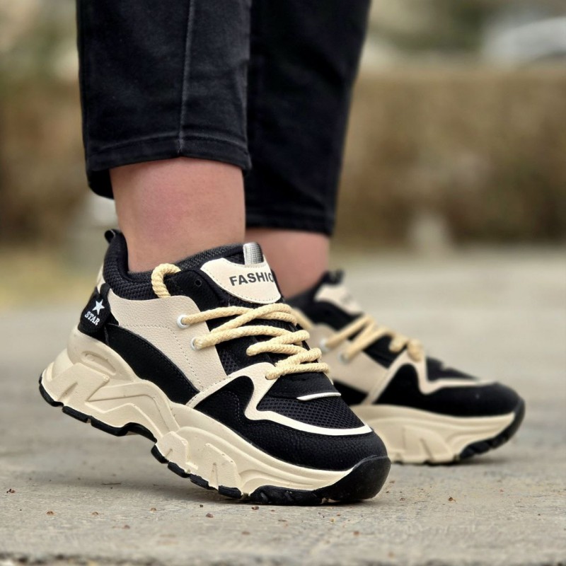 فروش به روز کفش اسپرت زنانه مدل  Fashion Star یه مدل خاص رنگ مشکی کرم باارسال رایگان