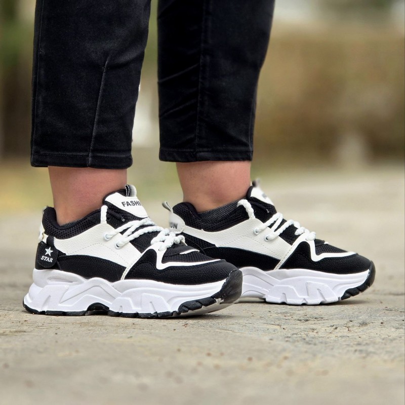 فروش منحصر بفرد کفش اسپرت زنانه مدل  Fashion Star  جدید و شیک رنگ مشکی سفید باارسال رایگان