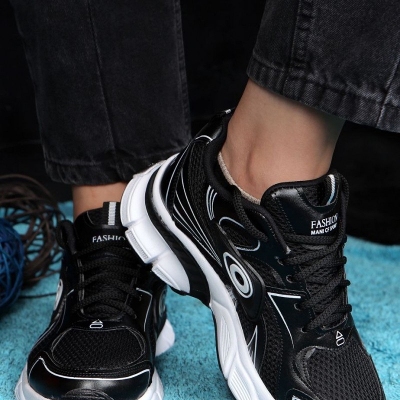 فروش ویژه کفش کتونی اسپرت زنانه دخترانه مدل طرح چشمی باطرحی عالی رنگ مشکی سفید  باارسال رایگان