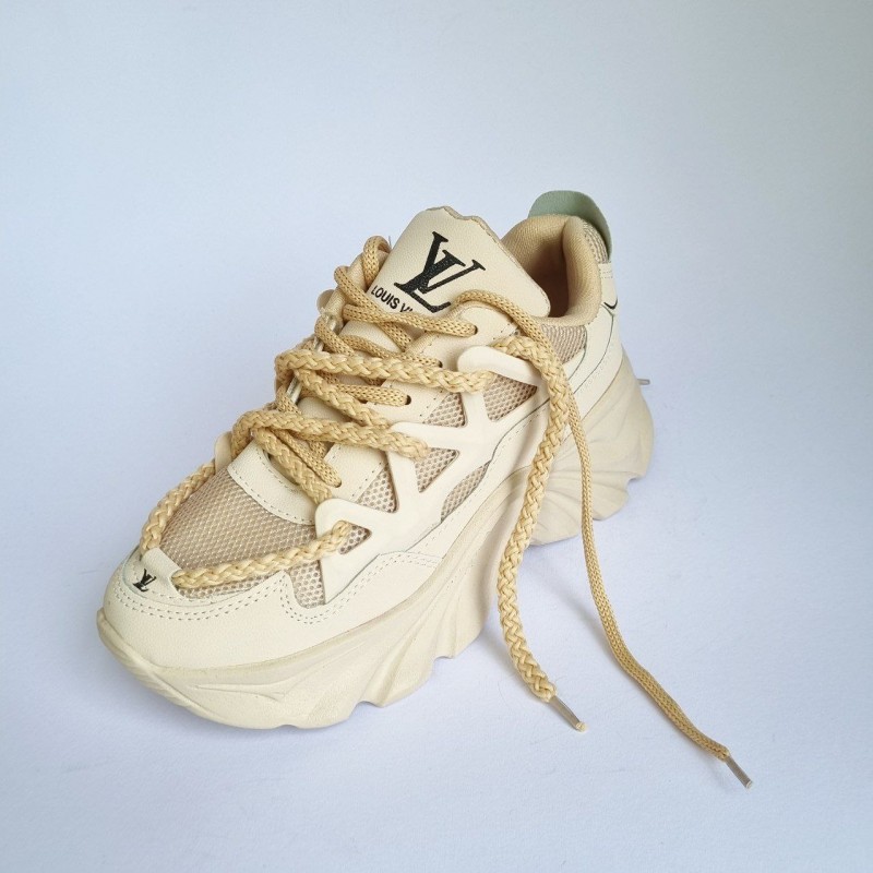 فروش فوق العاده کفش اسپرت زنانه دخترانه مدل لوئیس  ویلتون LV  بادوام بالا رنگ کرمی با ارسال رایگان