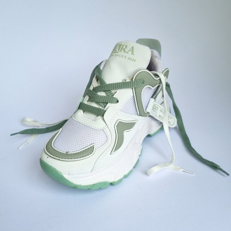 حراجی  فوق العاده  کفش اسپرت دخترانه زنانه قلبی مدل زارا zara  سبک و نرم رنگ سفید سبز  با ارسال رایگان