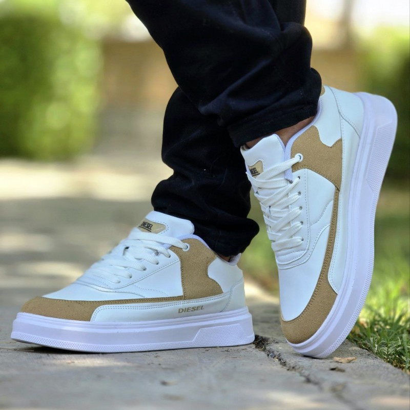 حراجییی کفش ونس مردانه پسرانه مدل دیزل Diesel خاص و بادوام رنگ سفید قهوه ای   با ارسال رایگان