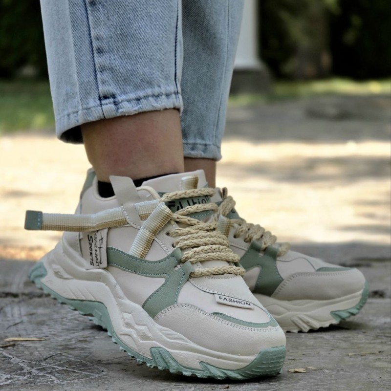 فروش شگفت انگیز کفش اسپرت زنانه مدل فشیون بی نظیر و عالی رنگ کرم سبز باارسال رایگان