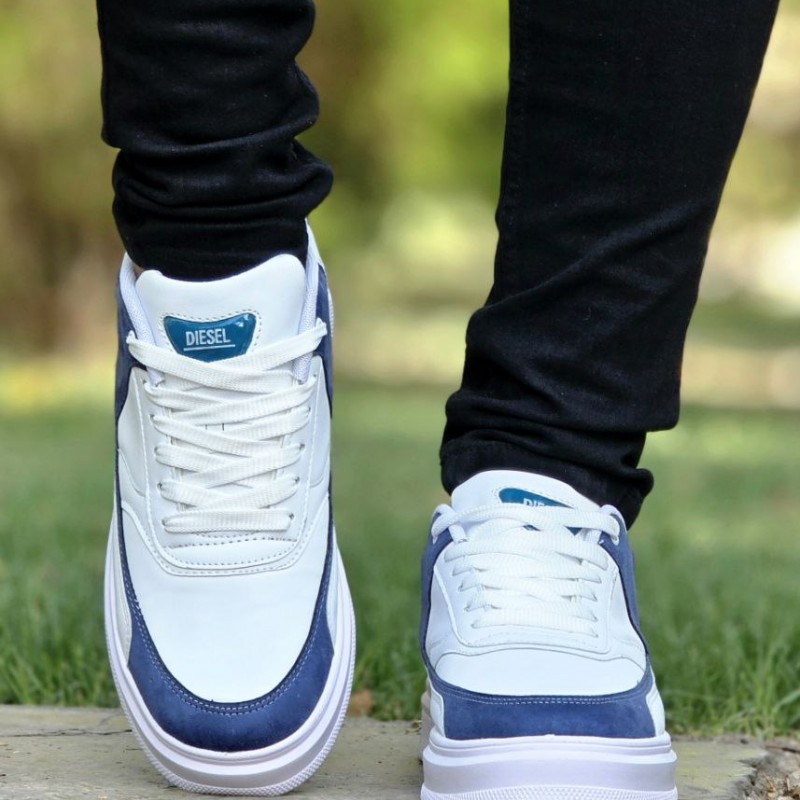 فروش فوق العاده  کفش اسپرت ونس مردانه مدل دیزل Diesel جدید رنگ سفید آبی با ارسال رایگان