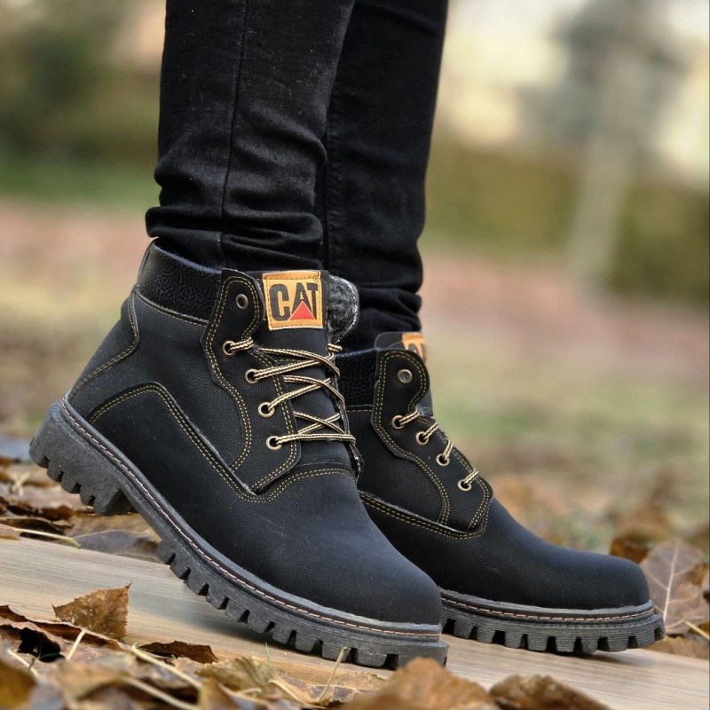 فروش هیجان انگیز نیم بوت مردانه  پسرانه مدل کت CAT شیک و پرفروش رنگ مشکی با ارسال رایگان