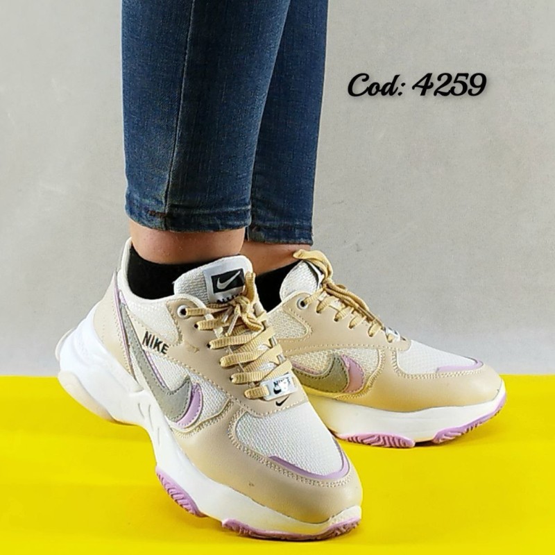 کفش کتونی اسپرت زنانه دخترانه مدل دو نایک لژ دار کرمی خوش پا و فوق العاده شیک 4269