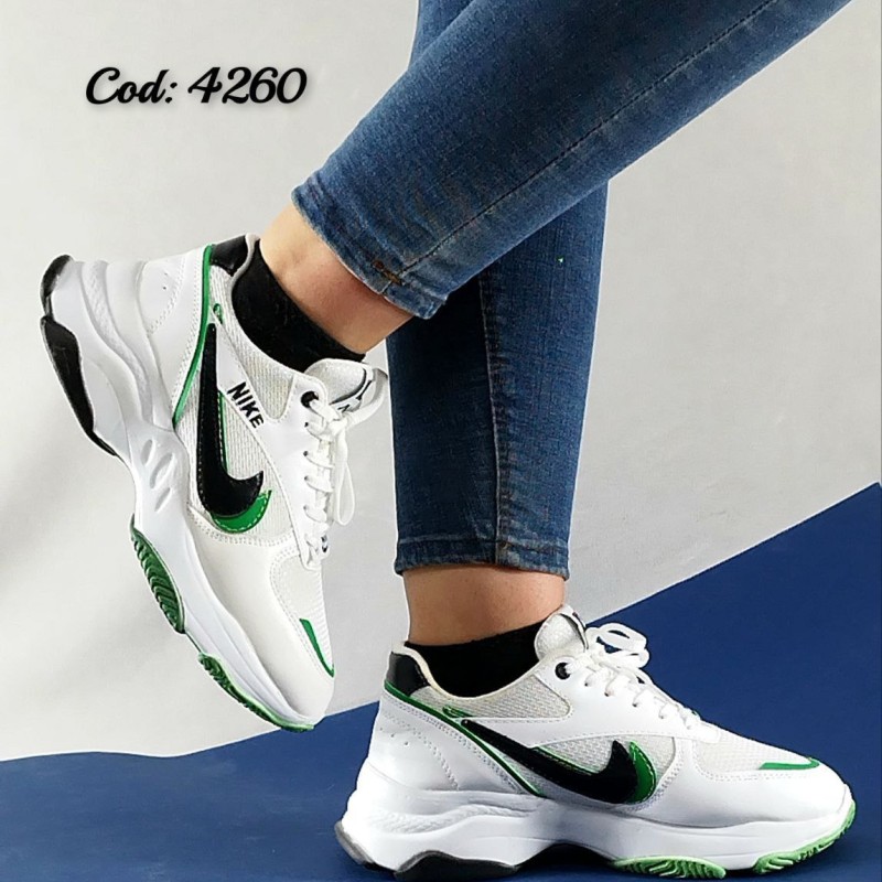 کفش کتونی اسپرت زنانه دخترانه مدل دو نایک لژ دار سفید سبز خوش پا و فوق العاده شیک 4260