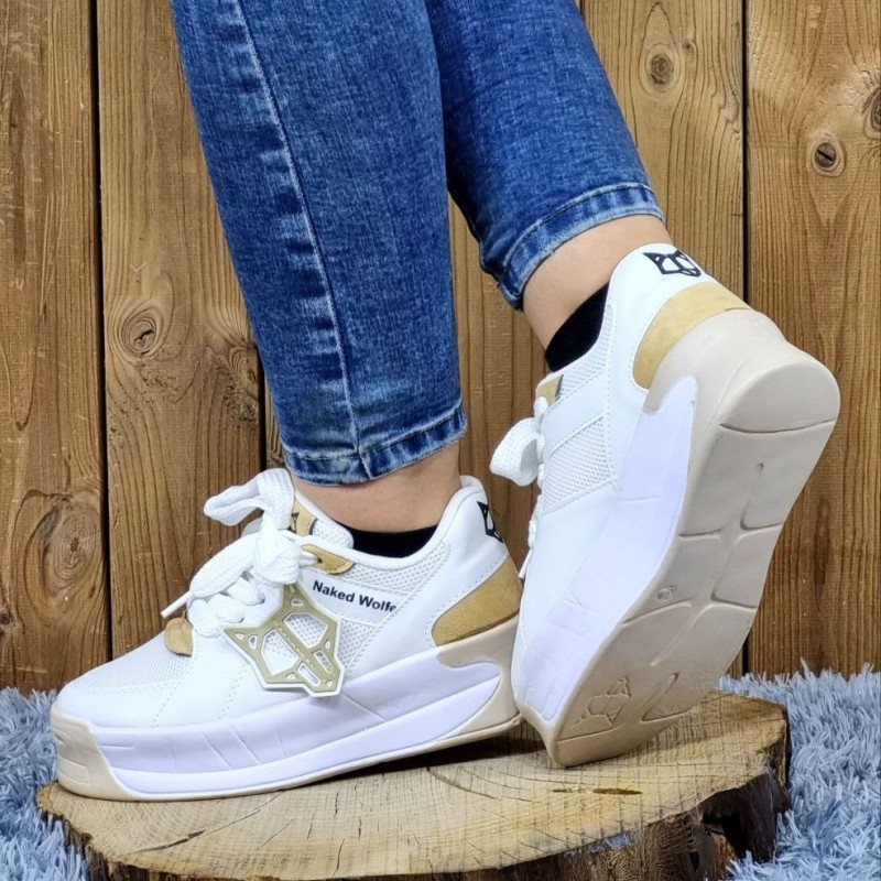 کفش اسپرت کتونی زنانه دخترانه مدل جدید گرگی زیبا خانم های باکلاس و خاص پوش رنگ سفیدقهوه ایی