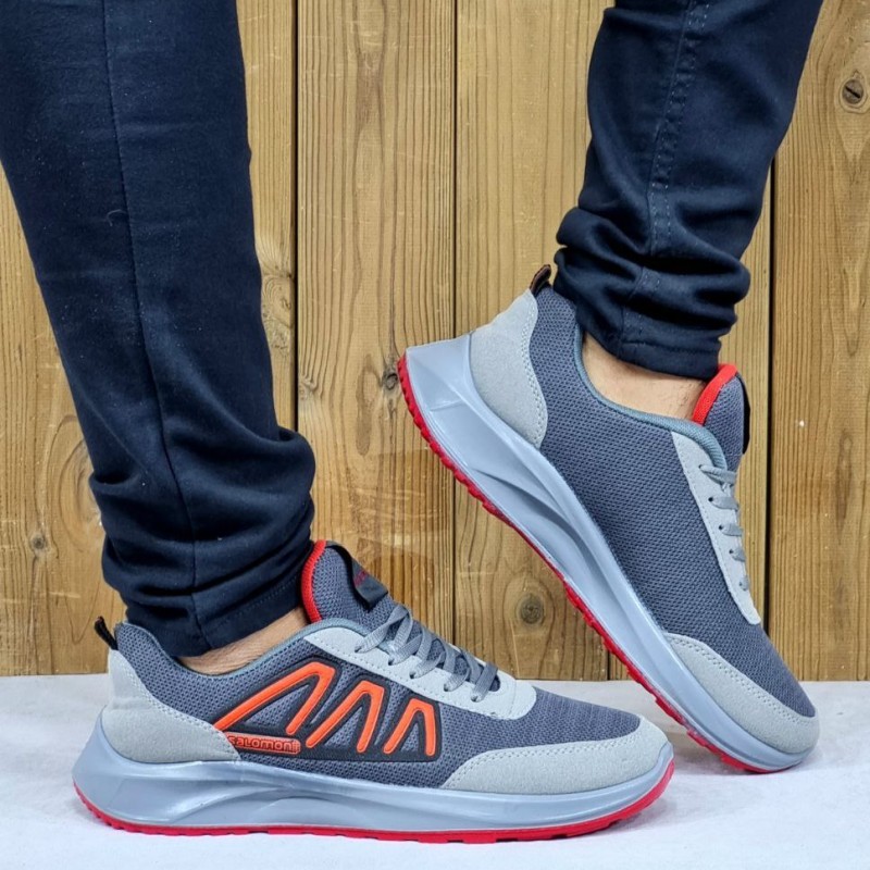 فروش کتونی اسپرت مردانه با کیفیت عالی و شیک مدل سیلوانا رنگ طوسی قرمز  کد3631