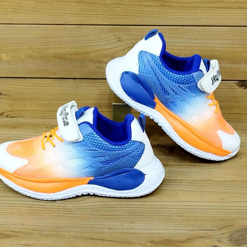 کتونی اسپرت ونس بچگانه مدل کهکشانی رویه چرمی و طراحی منحصر به فرد با کیفیت عالی رنگ ابی نارنجی کد