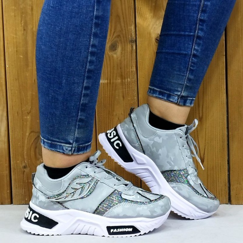 مدل پیشنهادی خوشگلمون کفش اسپرت دخترانه زنانه مدل برگی چنل  شیک و زیبا طوسی 4558