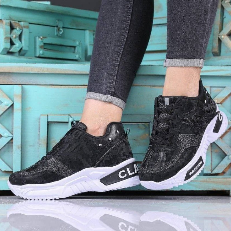 جدیدترین مدل پیشنهادی خوشگلمون کفش اسپرت دخترانه مدل برگی چنل مشکی زیره سفید 4551