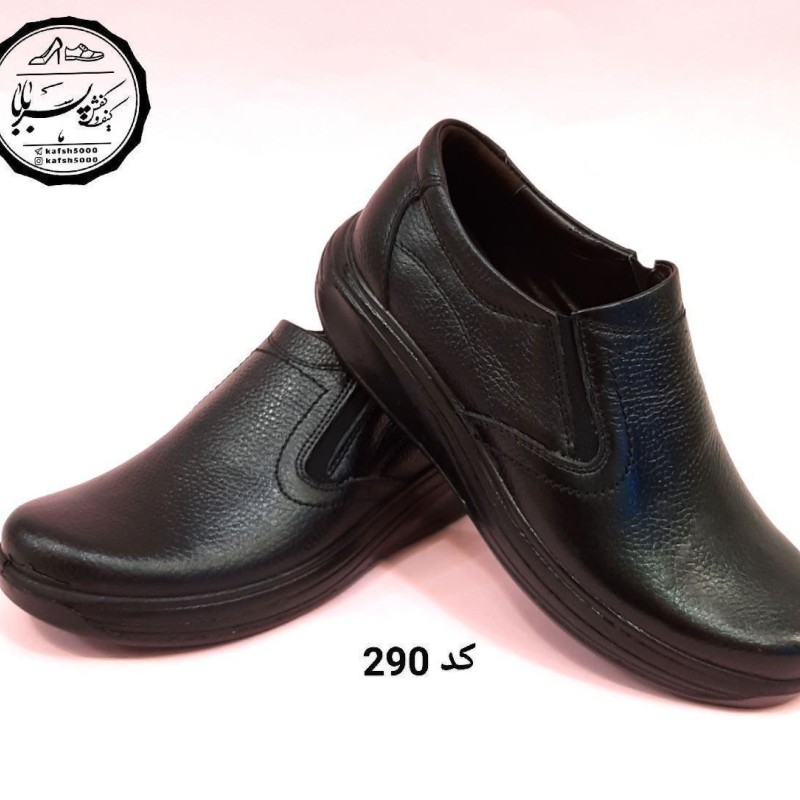 کفش مجلسی اداری مردانه پسرانه مدل چرم طبیعی تبریز زیره پیو نرم تزریق مستقیم مشکی 290