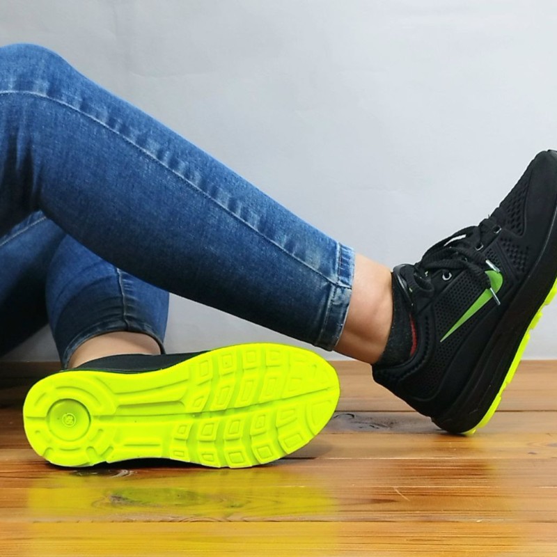 کفش کتونی اسپرت زنانه دخترانه مدل  مشکی زیره سبز خفن و جذاب 4498