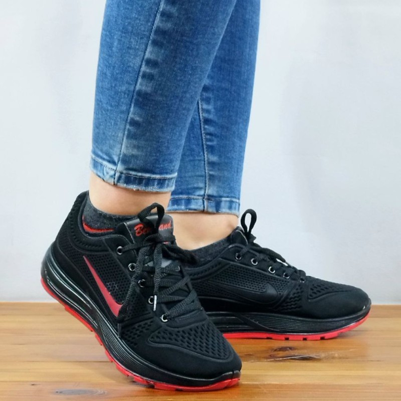 کفش کتونی اسپرت زنانه دخترانه مدل  مشکی زیره قرمز راحت و جذاب 4499