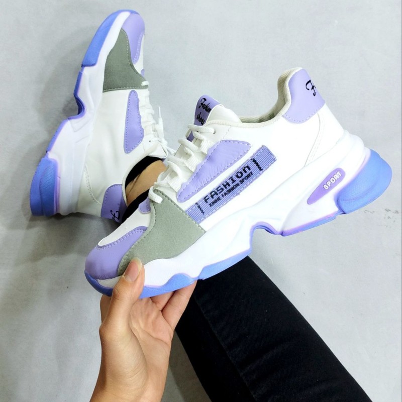 شیک ترین کفش اسپرت کتونی  دخترانه و زنانه مدل فشیون  سفید یاسی بسیار زیبا و شیک 4650