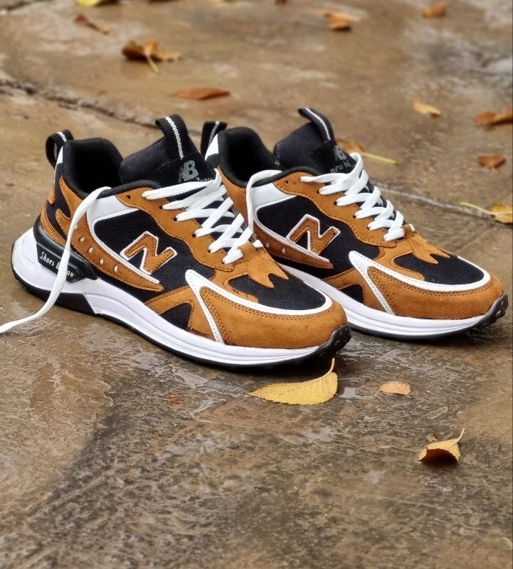 کفش کتونی اسپرت مردانه و پسرانه مدل نیوبالانس مشکی خردلی شیک و جذاب 3628