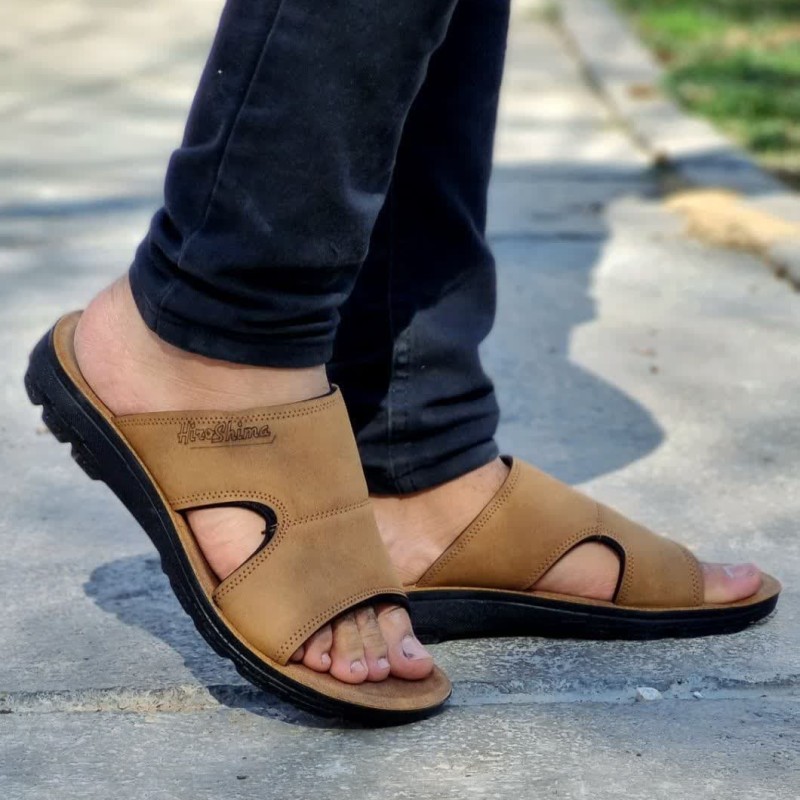 دمپایی صندل تابستانه  پسرانه مردانه طبی نرم و قابل شستشو بادوام قهوه ای روشن شیک و راحت  با ارسال رایگان