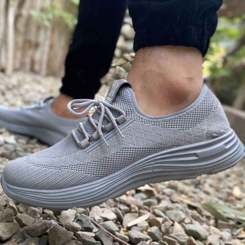 کفش راحتی رویه جورابی بند نما خنک و بسیار راحت و با کیفیت بالا طوسی 3621