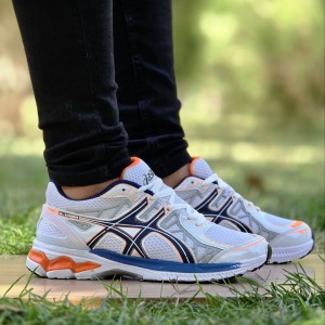 حراج  ویژه کفش کتونی اسپرت مردانه مدل اسیکس جدید و به روز رنگ سفید آبی با ارسال رایگان