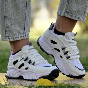 فروش فوق العاده کفش اسپرت زنانه مدل فشیون تسبیحی مقاوم و خاص رنگ مشکی سفیدباارسال رایگان